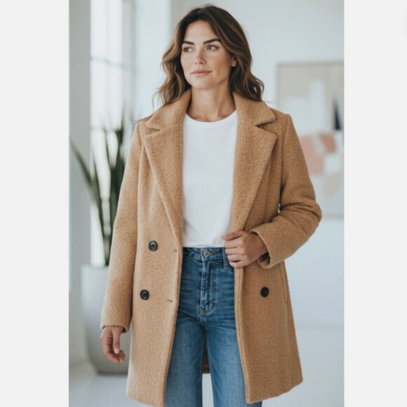 Vince Jacket Women's Size 2X Wool Alpaca Blend Double Breasted Knit Blazer Tan - Picture 8 of 13